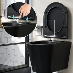 HOROW Hangtoilet Randloos - Keramiek - Rond - Mat Zwart - Softclose Wc-bril