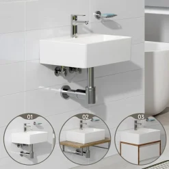 HOROW Keramische Wastafel Wandmontage Glans Wit 39x30 Cm - Toiletfontein - Badkamer