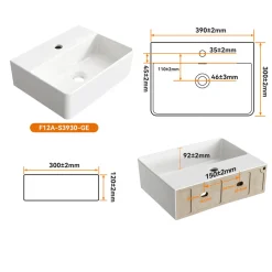HOROW Keramische Wastafel Wandmontage Glans Wit 39x30 Cm - Toiletfontein - Badkamer