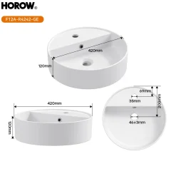 Horow Ronde Opzetwastafel - Keramiek - Dunne Rand - Wit Hoogglans - 42x42x14.5 Cm