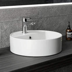 Horow Ronde Opzetwastafel - Keramiek - Dunne Rand - Wit Hoogglans - 42x42x14.5 Cm