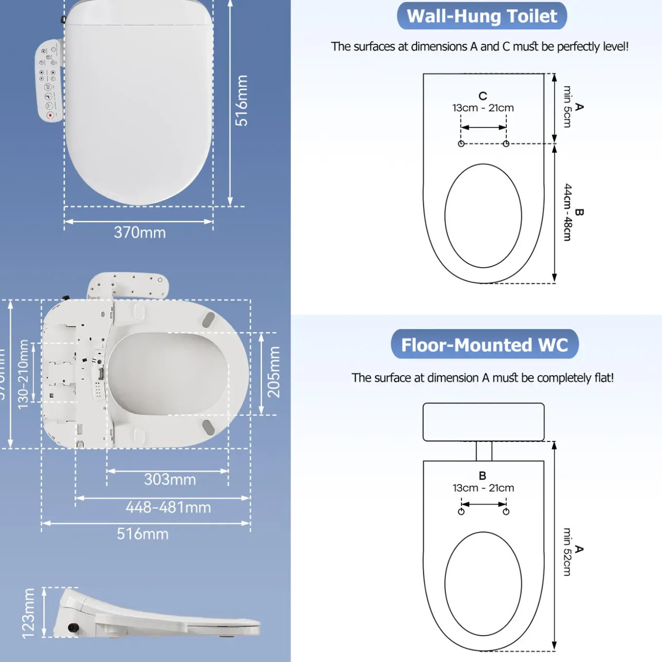 Horow - Wc-bril - Bidet - Afstandsbediening - Föhn - Sproeier - Extra Stevig