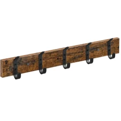 Houten Wandkapstok Met 10 Haken - Compacte Muur Kapstok - Industriële Stijl - Vintage Bruin / Zwart