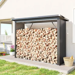 CollaHausse Houtopslag - Gegalvaniseerd Staal Donkergrijs - 213x66,5x150 Cm - Verhoogde Basis Hellend Dak
