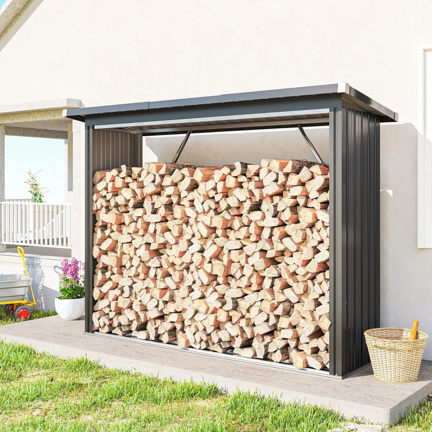 CollaHausse Houtopslag - Gegalvaniseerd Staal Donkergrijs - 213x66,5x150 Cm - Verhoogde Basis Hellend Dak