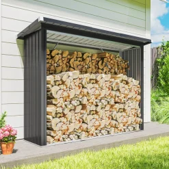 CollaHausse Houtopslag - Gegalvaniseerd Staal Donkergrijs - 213x66,5x150 Cm - Verhoogde Basis Hellend Dak
