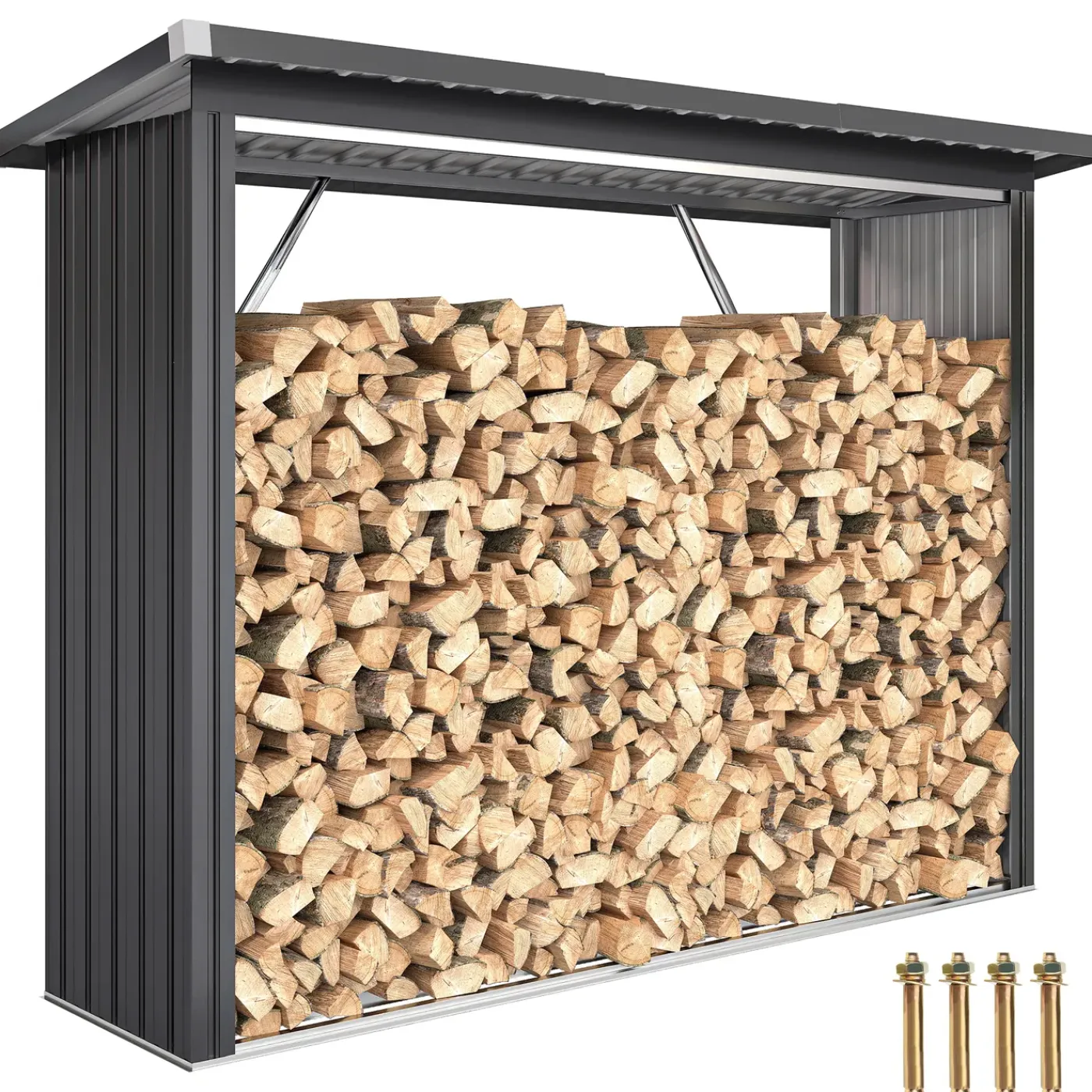 CollaHausse Houtopslag - Gegalvaniseerd Staal Donkergrijs - 213x66,5x150 Cm - Verhoogde Basis Hellend Dak