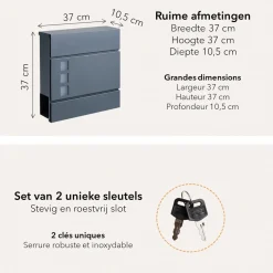 HÜSQ brievenbus - antraciet grijs - met krantenhouder