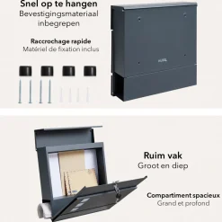 HÜSQ brievenbus - antraciet grijs - met krantenhouder