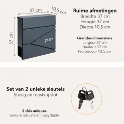 HÜSQ brievenbus - antraciet grijs - met krantenhouder