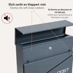 HÜSQ brievenbus - antraciet grijs - met krantenhouder