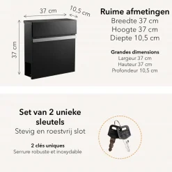 HÜSQ brievenbus - zwarte wandbrievenbus met krantenhouder