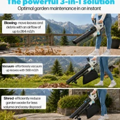 H-ster Accu Bladblazer Leo 40 Volt - 3 In 1 Blazen, Zuigen En Versnipperen met 4ah Accu