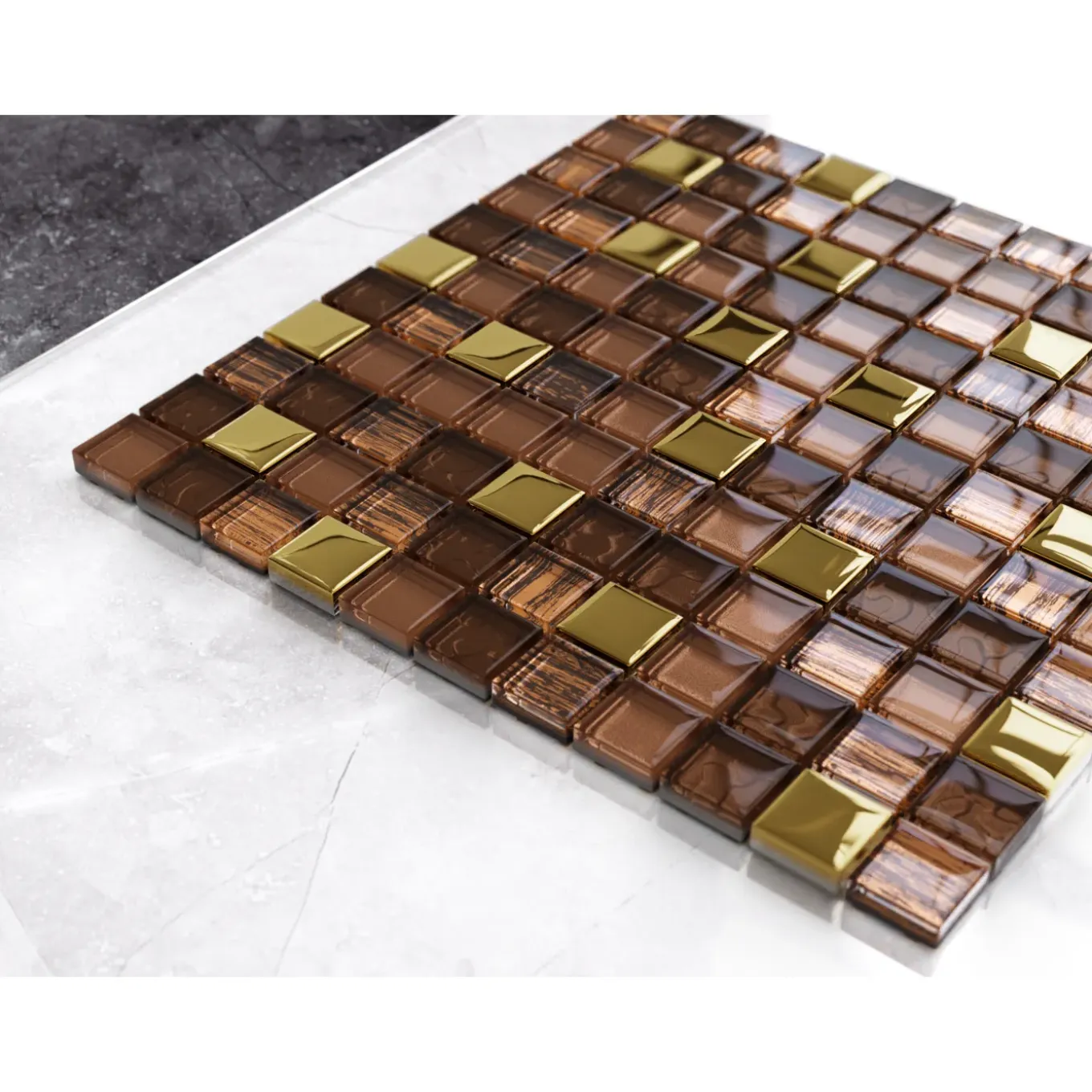 Ilcom mozaïekplaat Azteca Gold op gaas 30 x 30 cm - gehard glas voor badkamer of keuken