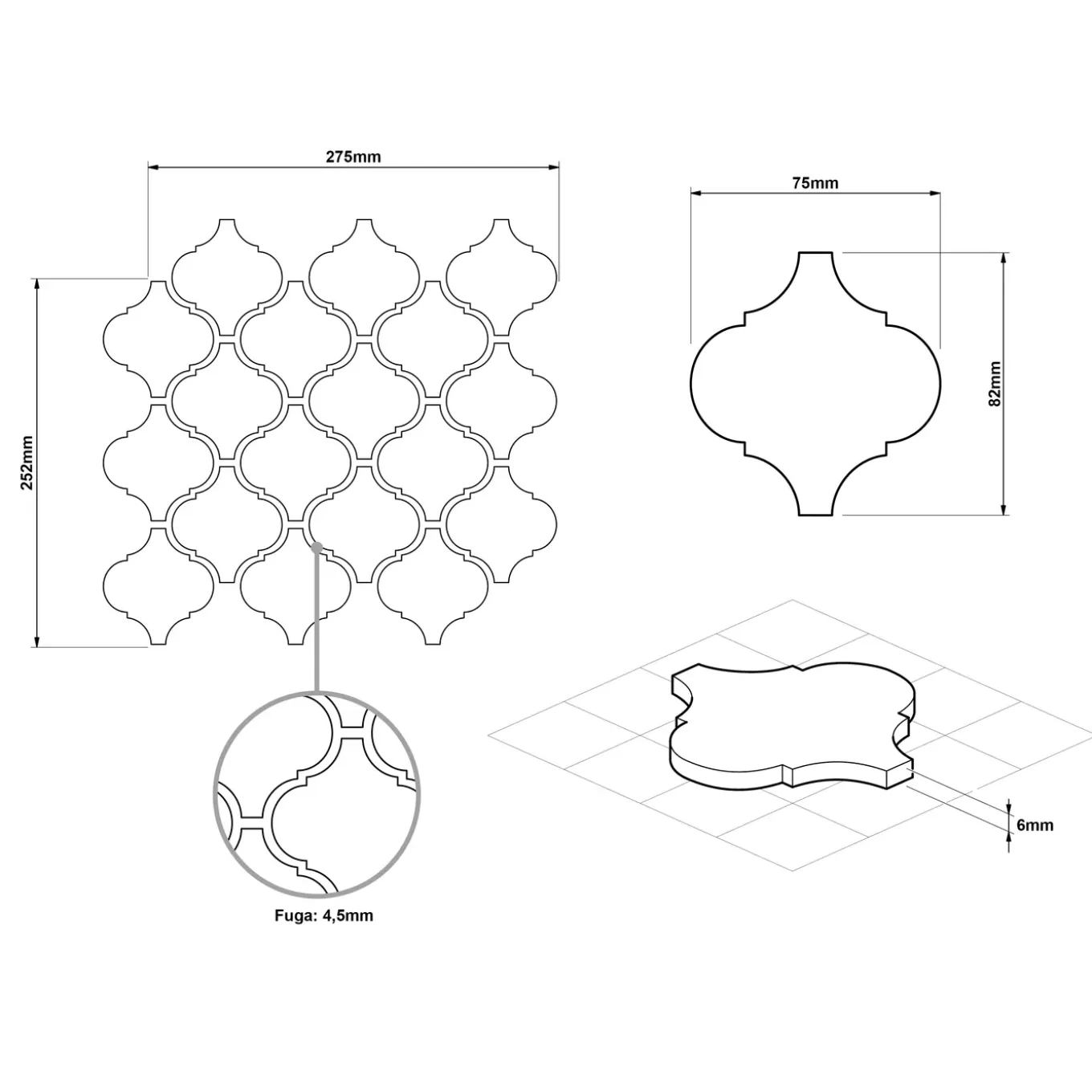 Ilcom mozaïekplaat White Arabesque op netwerk 27.5 cm x 24.3 cm - keramiek voor badkamer of keuken