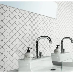 Ilcom mozaïekplaat White Arabesque op netwerk 27.5 cm x 24.3 cm - keramiek voor badkamer of keuken