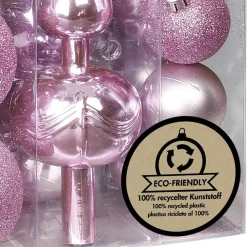 Inge Christmas Kerstballen -39-dlg- Roze - Kunststof - Met Piek