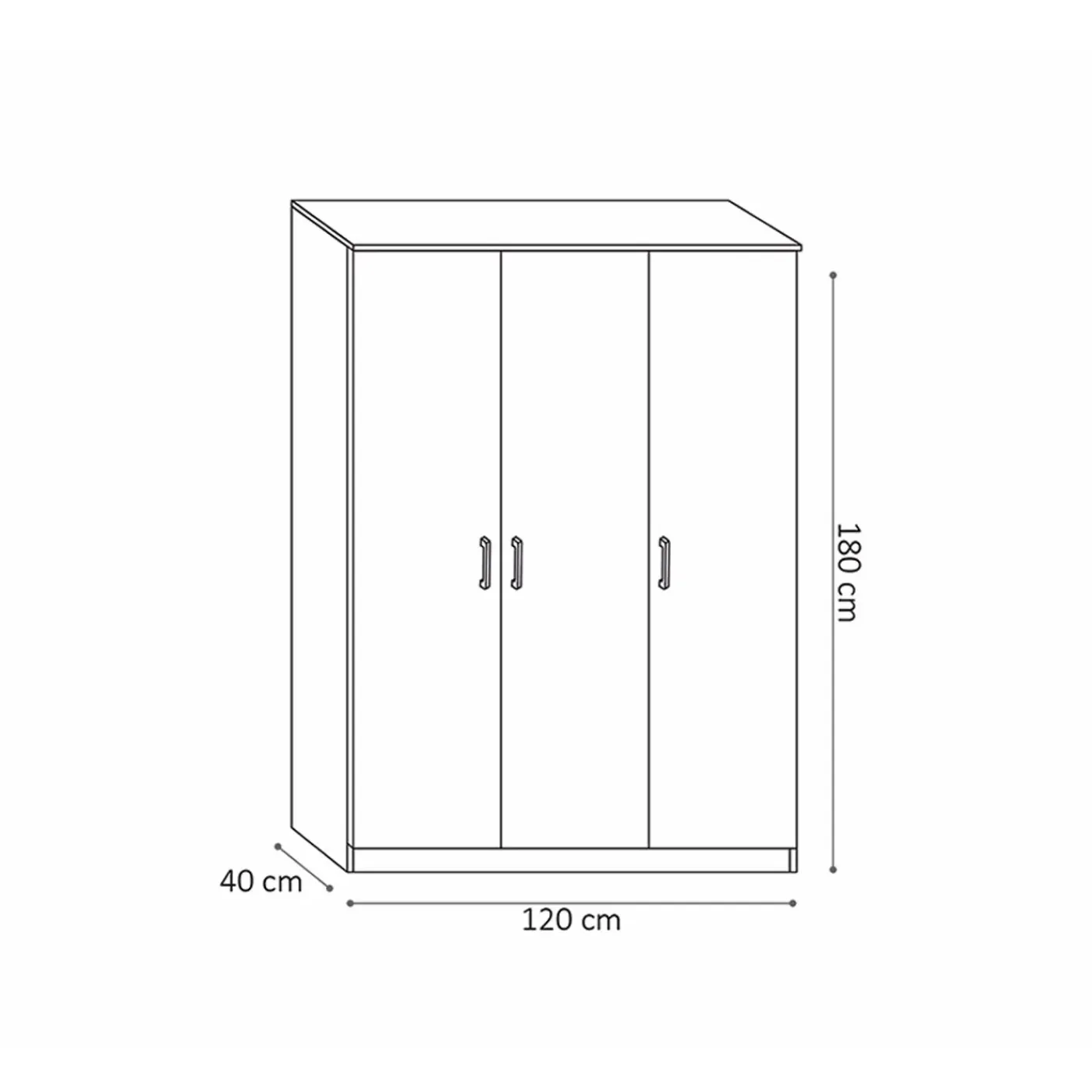 Interiax Opbergkast - Kledingkast 'amelie' - Wit - 3 Deurs - 180x120x40cm