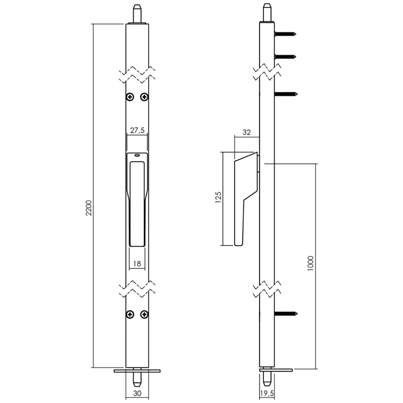 Intersteel Deurespagnolet Niet Afsluitbaar Links 2200mm Ral 9010 Wit