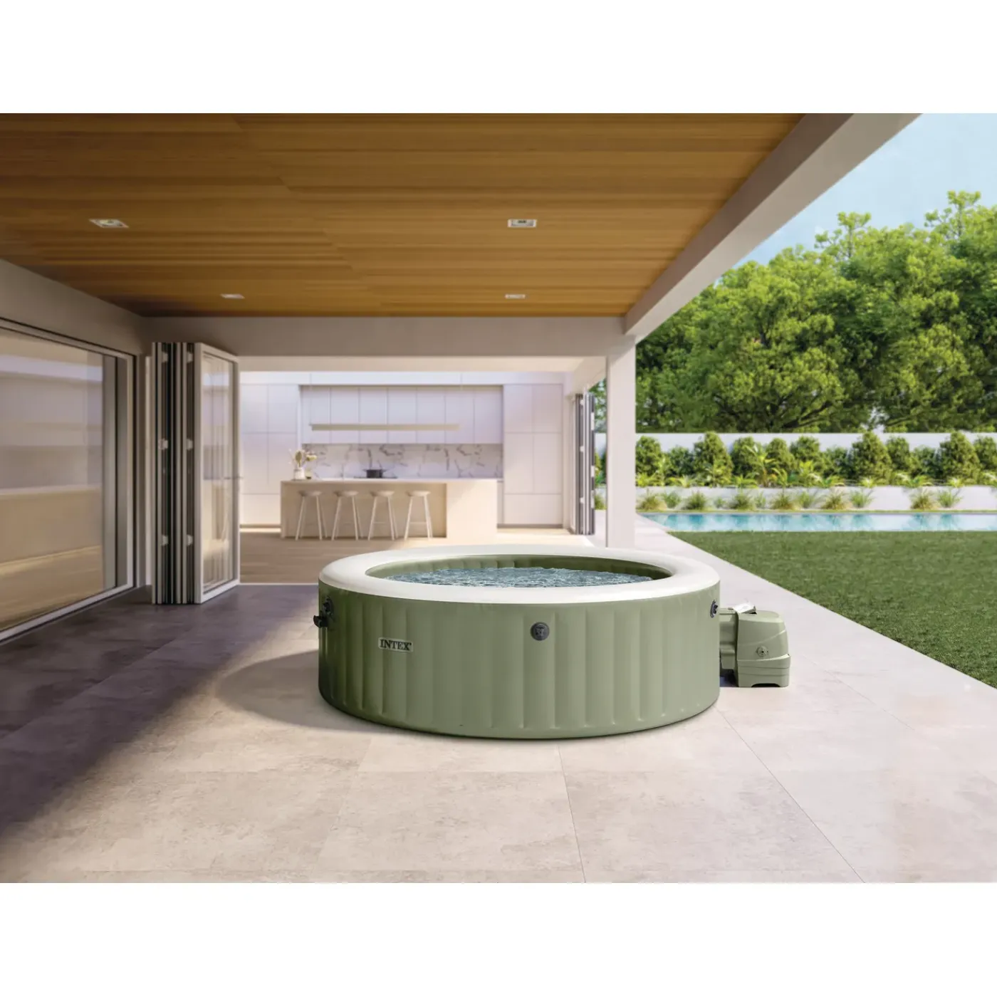 Intex PureSpa Opblaasbare Spa - 1098L - 6 Personen - Olijfgroen - 216x216x71cm