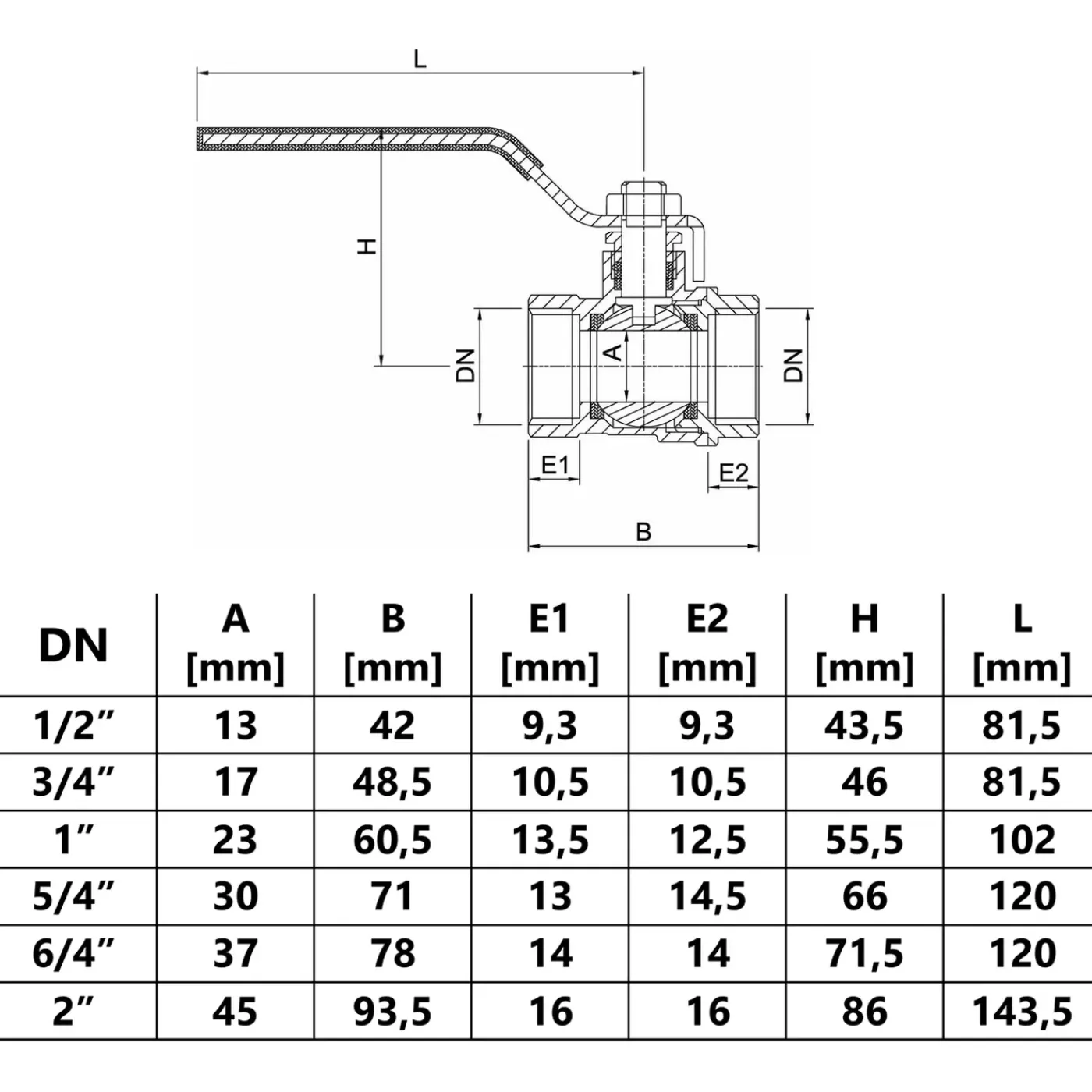 Invena 6/4" kogelafsluiter vrouwtje rode hendel kwartslag