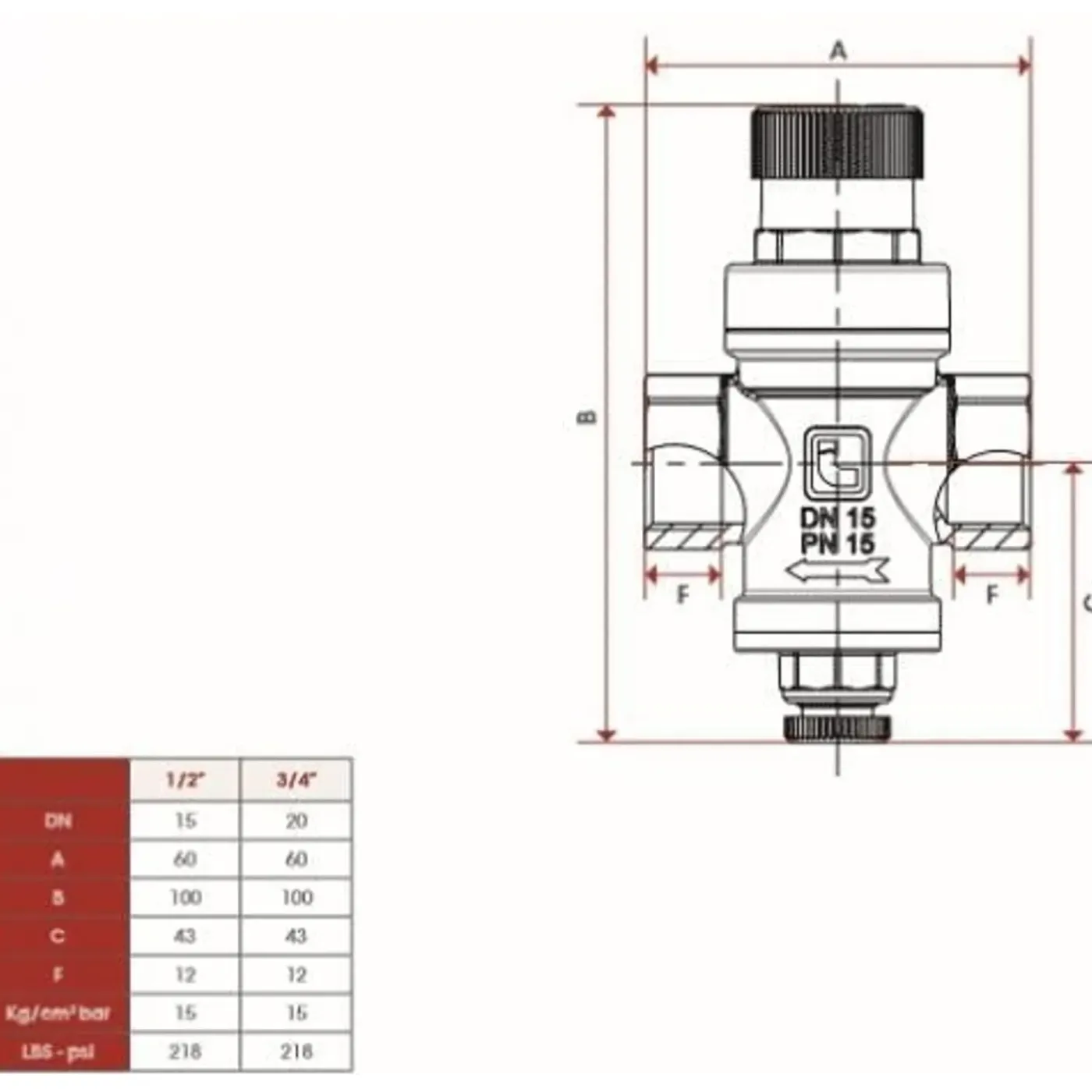 INVENA Reduceerventiel 3/4" Vrouwelijk
