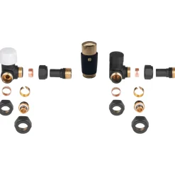 Invena Zwart/Goud axiaal thermostatische hoek set verwarmer PEX/Koper radiator aansluiting