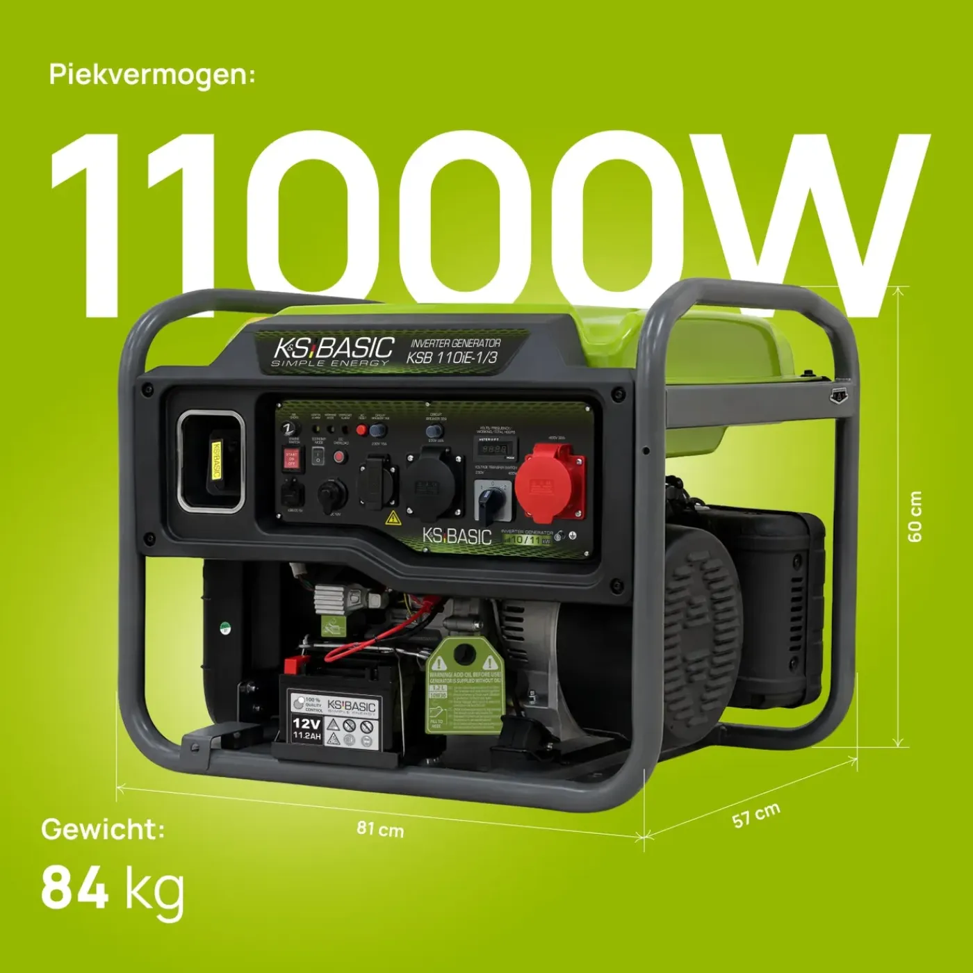 Könner & Söhnen Invertergenerator Ksb 110ie-1/3 11kW 230V/400V LED 12 V uitgang en USB-poort