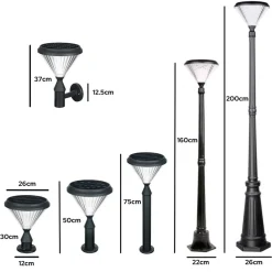 Iplux Solar Lantaarnpaal Paris 200cm - Hoge Kwaliteit Solar Tuinverlichting - Brandduur 15 Uur