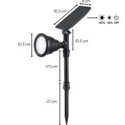 Iplux® Iplux Solar Led Tuinspot Pro Performance 600 Lumen - Hoge Kwaliteit Prikspot - Brandduur 15 Uur