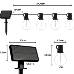 Iplux Solar Lichtsnoer Venice 10m - Hoge Kwaliteit Solar Lichtslinger - Brandduur 15 Uur