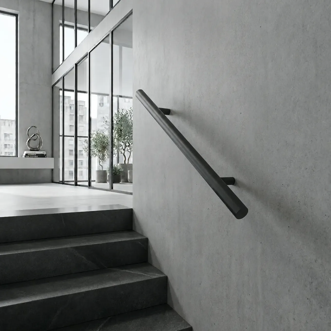 Ivol Design Trapleuning Zwart - 80 Cm + 2 Houders