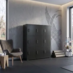 Ivol Lockerkast Met Digitaal Cijferslot - Zwart - 112x42x150 Cm - 9 Lockers