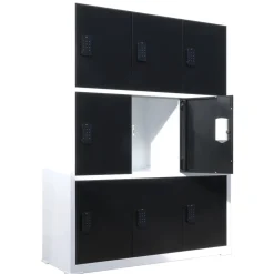 Ivol Lockerkast Met Digitaal Cijferslot - Zwart/wit - 112x42x150 Cm - 9 Lockers