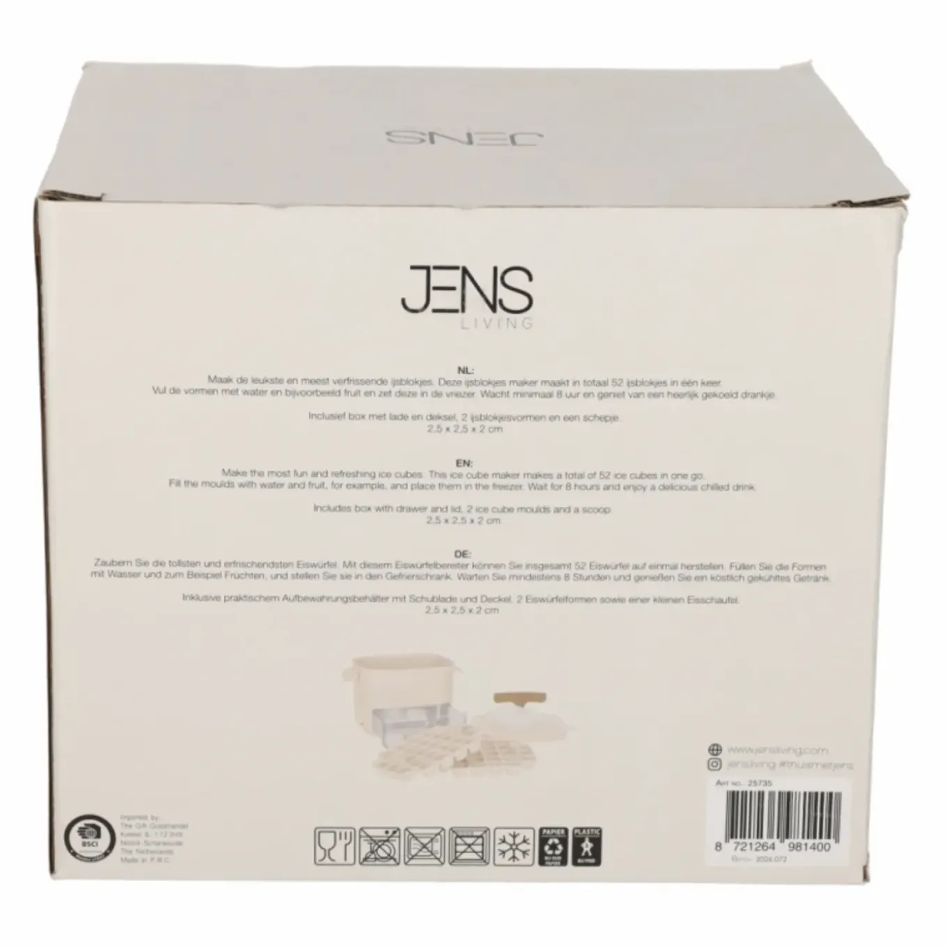 Jens Living Ijsblokjesmaker Beige Met 2 Vormen En Ijslade
