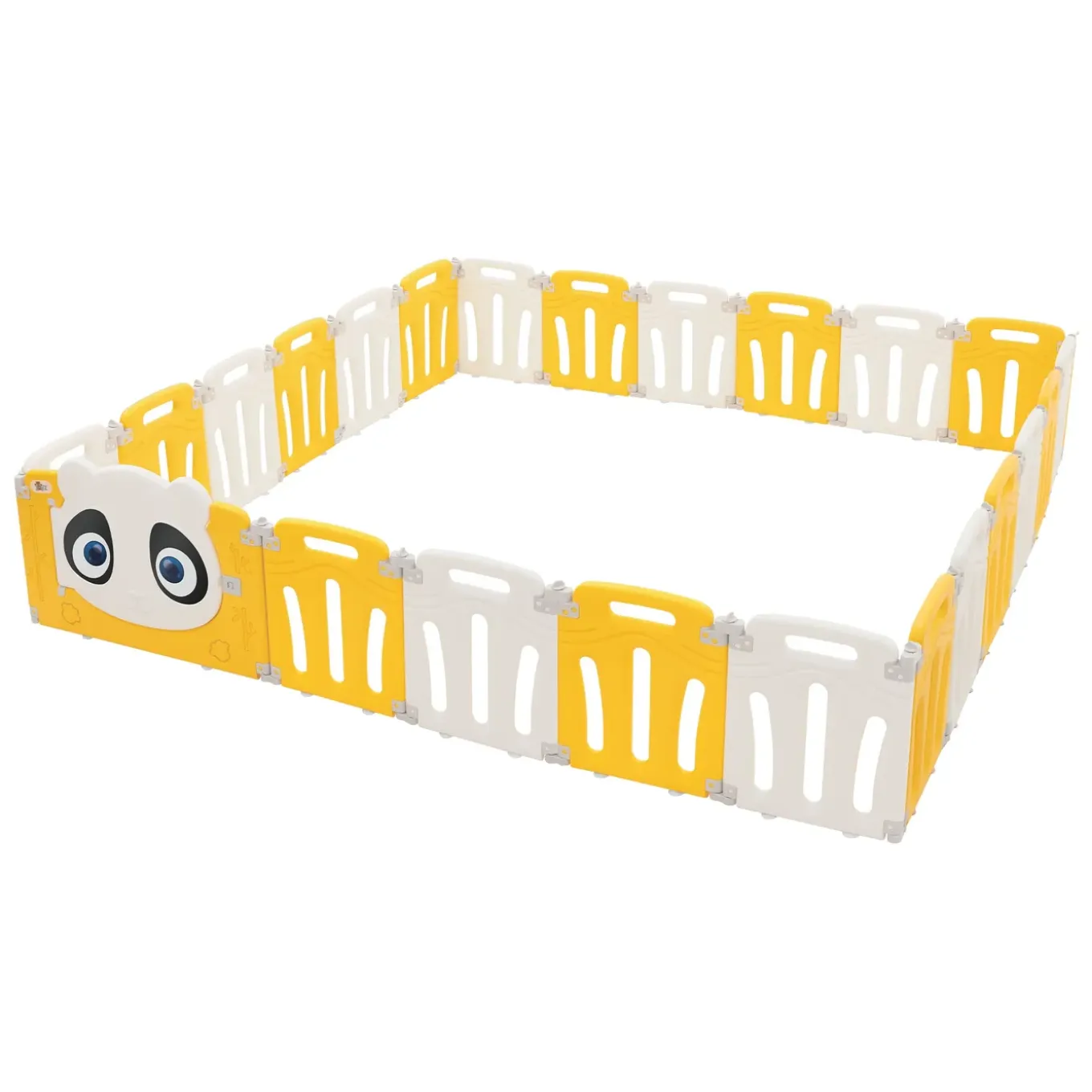 Joyz Box Baby 240x240 Cm Wit Geel Panda Design Kunststof Opvouwbaar Met Deur En Leerklok