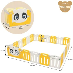 Joyz Box Baby 240x240 Cm Wit Geel Panda Design Kunststof Opvouwbaar Met Deur En Leerklok
