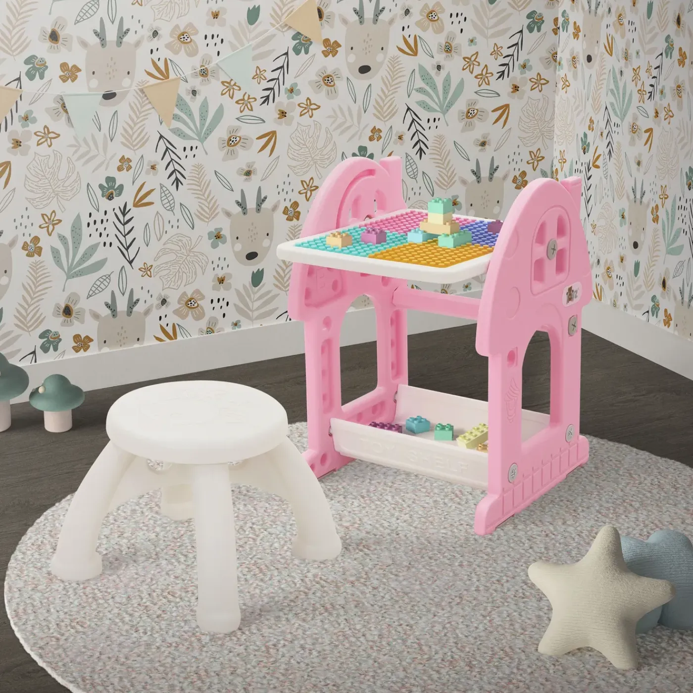 Joyz 2 In 1 Kinderzitgroep Met Speeltafel En Stoel Roze-wit Hdpe Kindertafel Vanaf 3 Jaar