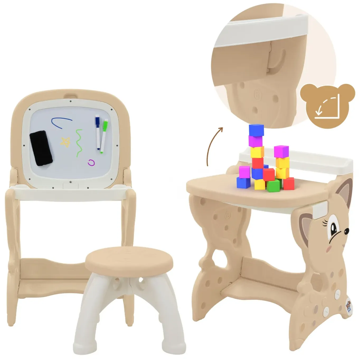 Joyz 3-in-1 Speeltafel Kinder Tekentafel Accessoires Bruin Lcd Whiteboard Schildersezel