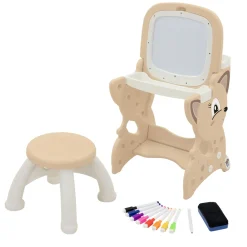 Joyz 3-in-1 Speeltafel Kinder Tekentafel Accessoires Bruin Lcd Whiteboard Schildersezel