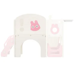 Joyz - Kinderglijbaan Met Speeltoren 5 In 1 - Roze-wit - Basketbalring Trap Telescoop