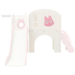 Joyz - Kinderglijbaan Met Speeltoren 5 In 1 - Roze-wit - Basketbalring Trap Telescoop