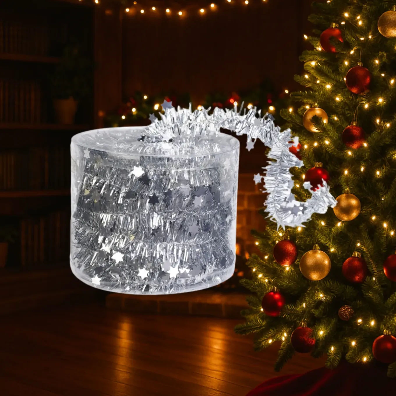 Kerstslinger Dun - Zilver - 3,5 X 700 Cm - Guirlande Folie