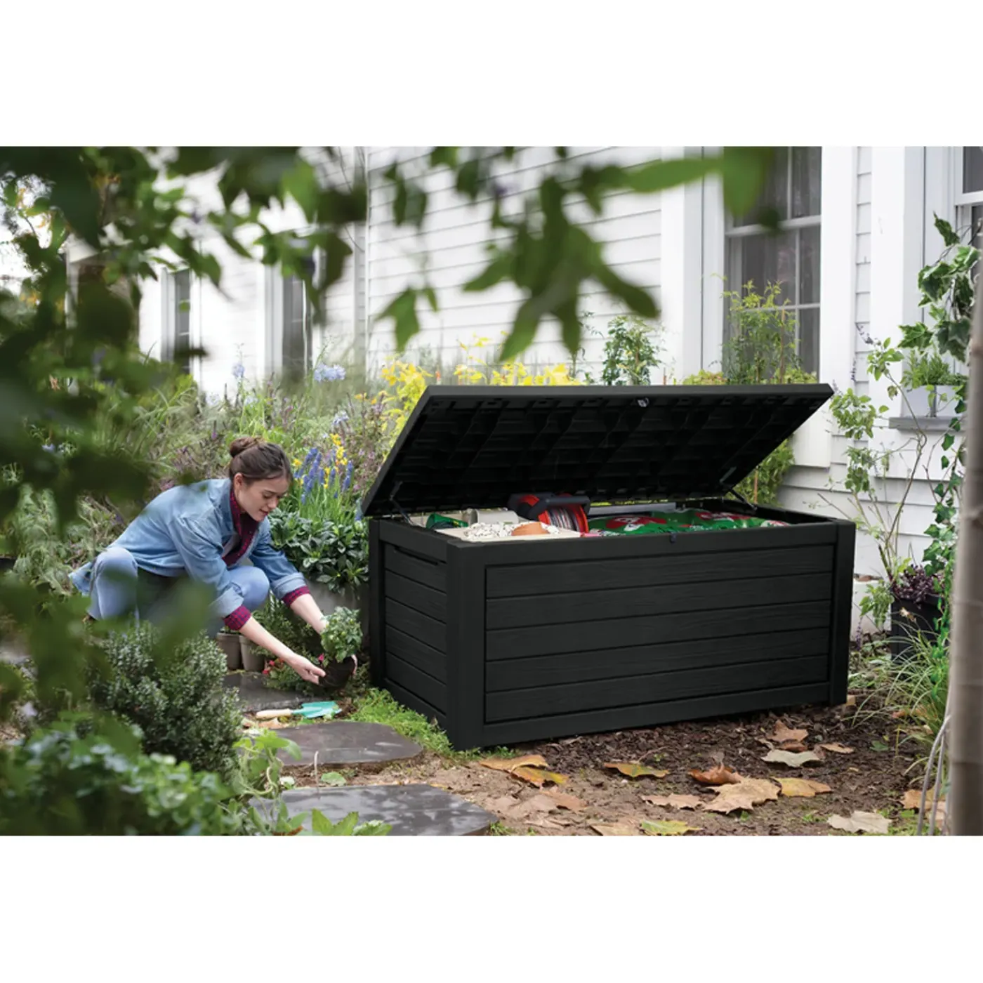 Keter Kussenbox Northwood - Houtlook - Antraciet - 630L - 155,4x73x69,3cm