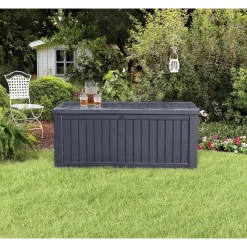 Keter Kussenbox Rockwood - Houtlook - Grijs - 570L - 155x72,4x64,4cm