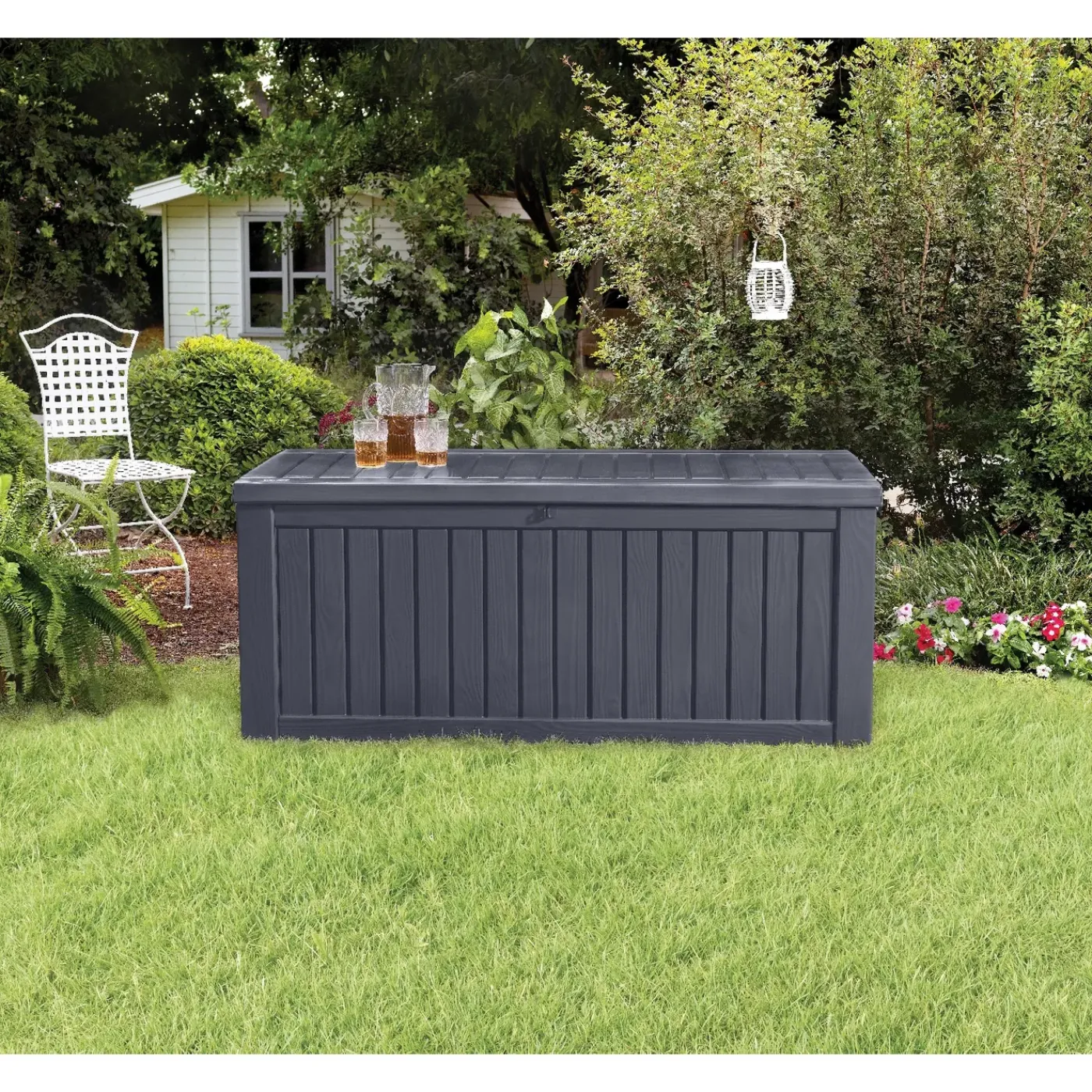 Keter Kussenbox Rockwood - Houtlook - Grijs - 570L - 155x72,4x64,4cm