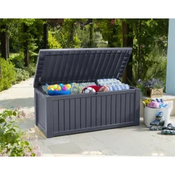 Keter Kussenbox Rockwood - Houtlook - Grijs - 570L - 155x72,4x64,4cm