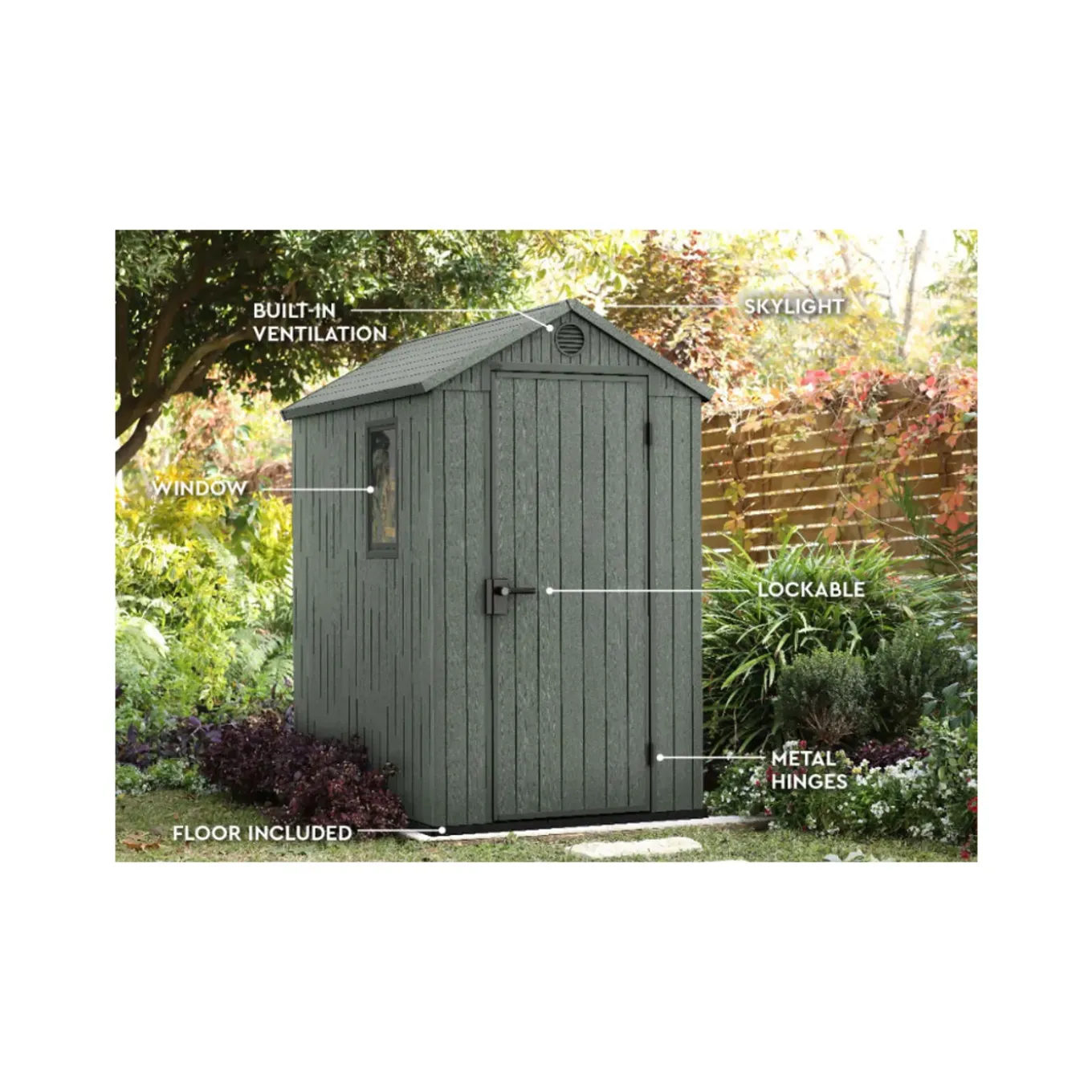 Keter Tuinhuis Darwin 46 - Kunststof - Groen - 125,8x184,5x205 cm - 2,32m²