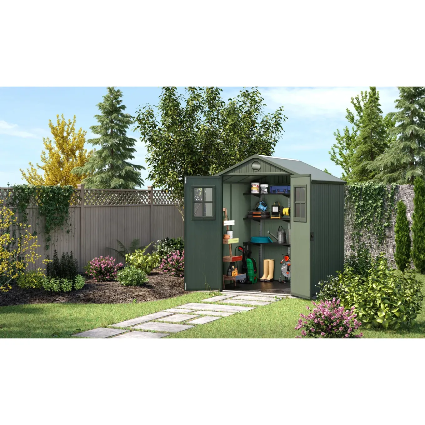 Keter - Tuinhuis Darwin 66 - Kunststof - Groen - 190x183x221cm - 3,48m²