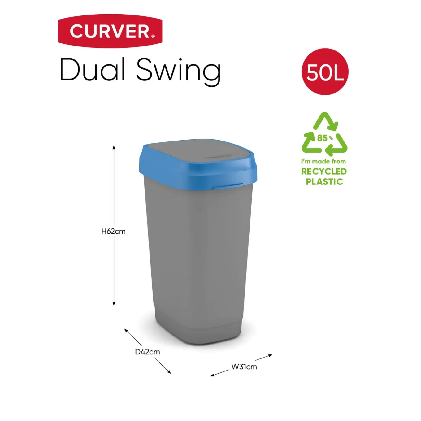 Kis Afvalscheidingsbak Dual Swing - Kunststof - Blauw - 31x42x62cm - 50L